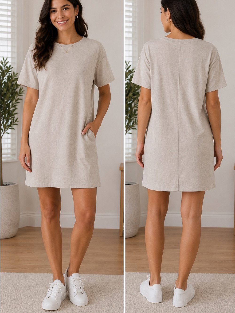 GAP Neutral Beige Short Sleeve T-Shirt Dress